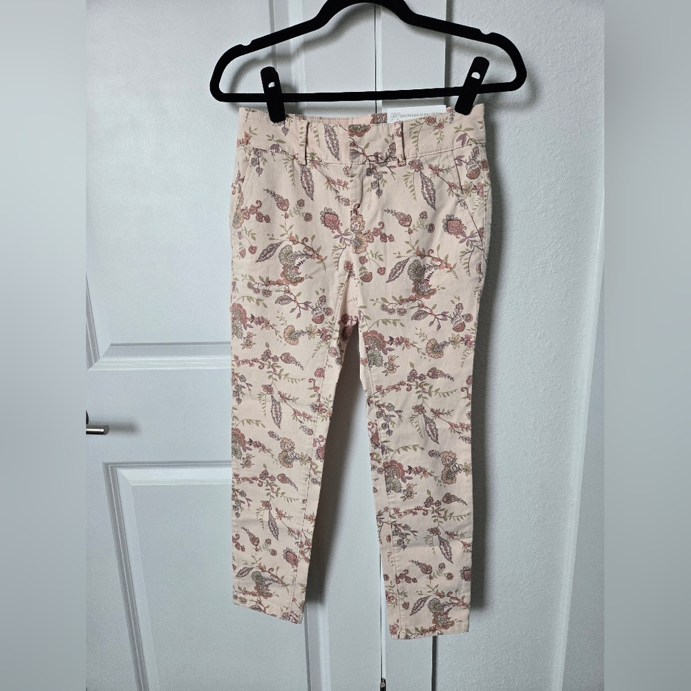LOFT Floral Ankle Pants - Cream and Pink